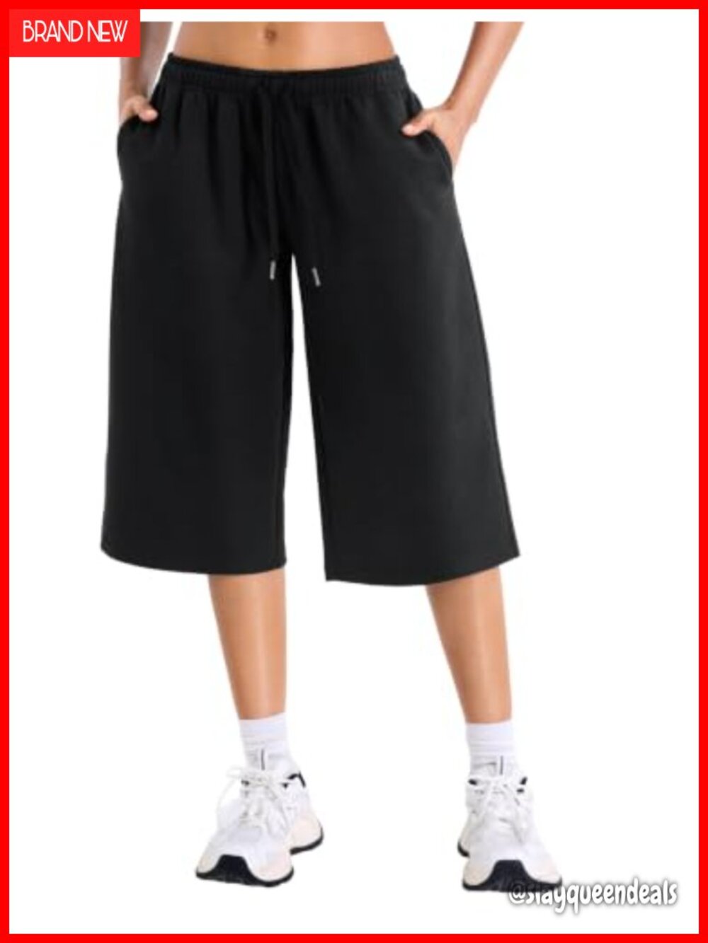 Womens Capri Pants Wide Leg Low Rise Side Pockets Yoga Athletic